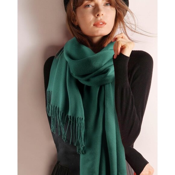 Women's Green Pashmina Shawl Wraps Cashmere Feel Winter Scarf Soft Warm Blanket - Picture 2 of 6
